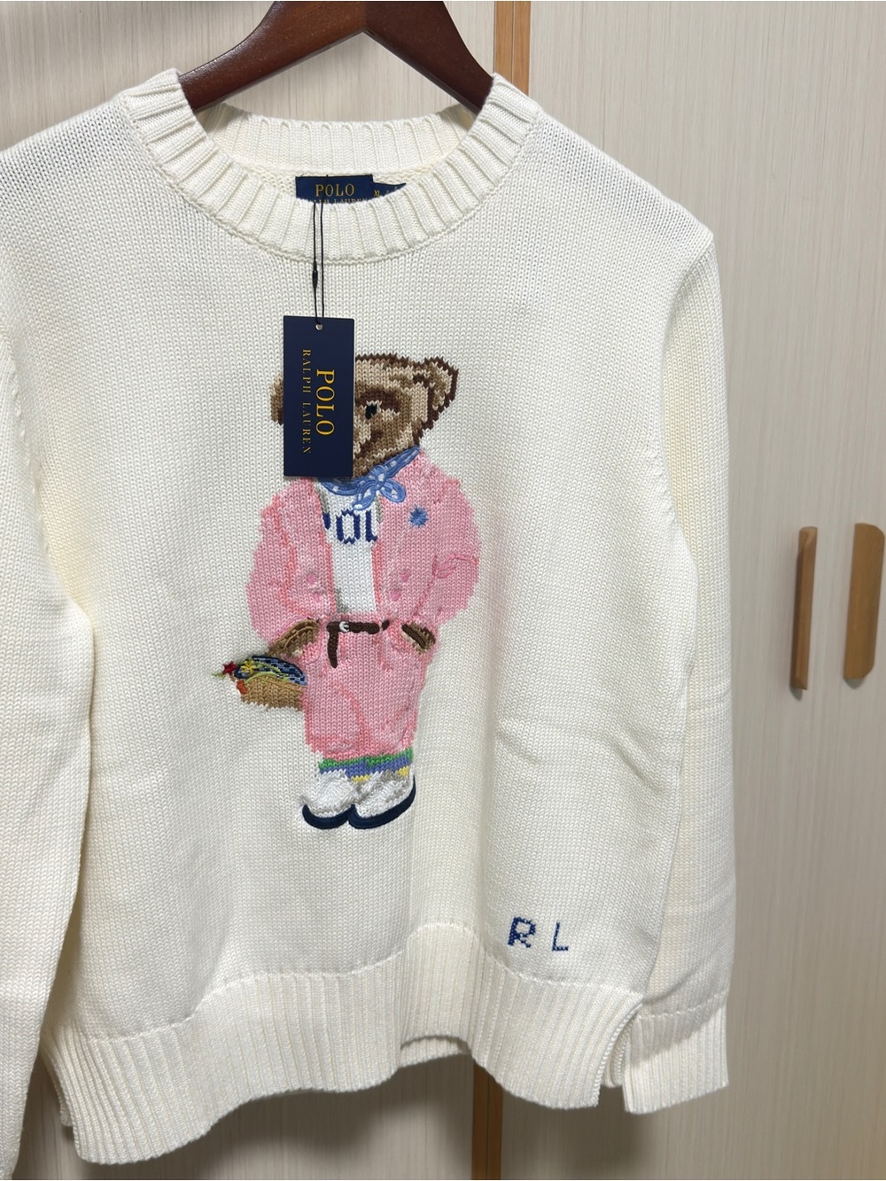 Polo by Ralph Lauren Cream Crewneck Sweater with Pink Polo Bear